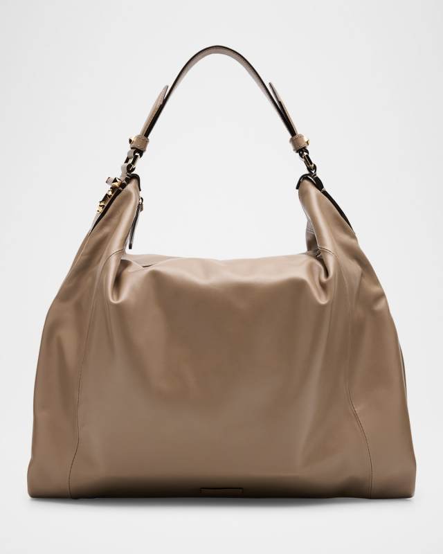 Zip Leather Hobo Bag